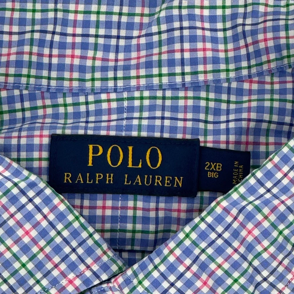 Polo‎ Ralph Lauren Men 2XB Big Plaid Button Down Shirt Blue Green Pink LS
